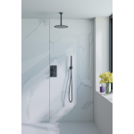 Fortifura Calvi Inbouw Regendoucheset - thermostatisch - plafondarm - 25cm - hoofddouche - staaf handdouche - metalen doucheslang - PVD - geborsteld gunmetal (antraciet) SW1244172