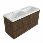 Saniclass Holz Atelier Ensemble de meubles de salle de bains - 120x45x63.5cm - Lavabo Bari en céramique blanc - 2 vasques - 2 trous de robinet - 2 tiroirs - chêne charcoal mat (bois) SW1478781