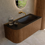 MONDIAZ KURVE 105cm Meuble salle de bain avec module 25 G - couleur Walnut - 1 tiroir - 1 porte - vasque BIG SMALL droite - sans trous de robinet - Urban SW1138460