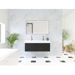 HR Matrix ensemble meuble de salle de bain 3d 120cm 2 tiroirs sans poignée avec bandeau couleur noir mat avec vasque kube double 2 trous de robinetterie blanc SW857086