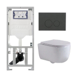 QeramiQ Dely Swirl Ensemble WC - 36.3x51.7cm - réservoir encastré Geberit UP320 - avec cadre Burda - abattant slim - plaque de commande anthracite mat - boutons ronds - blanc brillant SW1164771