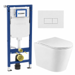 QeramiQ Dely Toiletset - 36.3x51.7cm - diepspoel - rimless - Geberit UP320 inbouwreservoir - met Burda frame - softclose toiletzitting - glans witte bedieningsplaat - rechtehoekige knoppen - glans wit SW804632
