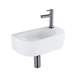 QeramiQ Fuente Ensemble de lavabo - 40x21.5x12cm - droit - lisse - demi-rond - 1 trou de robinet - céramique - robinet de lave-mains gunmetal - bouchon de vidange - siphon abaissé - blanc mat SW1232828