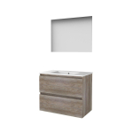 Basic-Line Ultimate 46 ensemble de meubles de salle de bain 80x46cm sans poignée 2 tiroirs lavabo en porcelaine 1 trou de robinetterie miroir éclairage mfc scotch oak SW639196