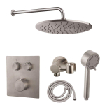 Ensemble de douche Wiesbaden Caral - 2 fonctions - douchette à main 3 positions - pomme de douche 25 cm - avec garniture - inox brossé SW892074