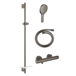 GROHE Grohtherm 1000 Ensemble de douche glissant - 90cm - robinet de douche thermostatique - avec porte-savon - douchette ronde - flexible lisse - 175cm - graphite dur brossé SW787981