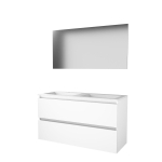Basic-Line Basic 46 ensemble de meubles de salle de bain 120x46cm sans poignée 2 tiroirs lavabo acrylique 2 trous de robinetterie miroir mdf laqué blanc glacier SW350824