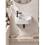 QeramiQ Fuente pack lave-mains – 40 x 21,5 x 12 cm – céramique blanc brillant – perçage à gauche – robinet noir mat SW1232790