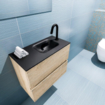 MONDIAZ ADA Meuble WC - 60x30x50cm - 1 trou de robinet - 2 tiroirs - chêne blanchi mat - lavabo à droite - Solid surface - Noir SW473128