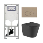 QeramiQ Dely Pack WC - 36,3x51,7cm - à fond creux - sans bride - réservoir encastré Geberit UP320 - abattant WC à fermeture douce - plaque de déclenchement taupe - boutons ronds - noir mat SW1164325