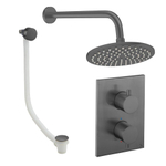 Crosswater MPRO Regendoucheset inbouw - 2 hendels - badafvoer - 20cm douchekop - wandarm - slate gunmetal (antraciet) SW1472569