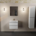 Mondiaz AIVY Ensemble de meuble - 60x45x50cm - 1 trou de robinet - 1 vasque Talc céramique - Centre - 2 tiroirs - avec miroir - MDF Talc SW892402