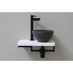 Proline fonteinset compleet met keramieken waskom hardsteen rechts, mat wit blad, kraan, sifon en afvoerplug mat zwart SW536634