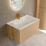 MONDIAZ KURVE-DLUX meuble de salle de bains 80 cm couleur Oak avec 1 tiroir. Lavabo BIG SMALL central 1 trou de robinet couleur Glace. SW1137902