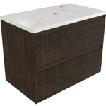 Saniclass Holz Atelier Badkamermeubelset - 80x45x63cm - Dia marmeren wastafelblad gepolijst (wit) - 1 kraangat - 2 lades - mat eiken charcoal (hout) SW1478343