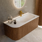 MONDIAZ KURVE 105cm Meuble salle de bain avec module 25 G - couleur Walnut - 1 tiroir - 1 porte - vasque BIG SMALL droite - 1 trou de robinet - Talc SW1138256