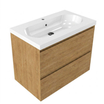 Saniclass Holz Pure Ensemble de meubles de salle de bains - 80x45x63.5cm - Lavabo en céramique Palermo blanc - 1 vasque - 1 trou de robinet - 2 tiroirs - chêne natural mat (bois) SW1478601