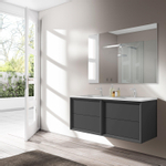 Adema Prime Core Ensemble de meuble - 120x50x45cm - 2 vasques rectangulaires Blanc - 2 trous de robinet - 4 tiroirs - avec miroir rectangulaire - Anthracite mat SW925905