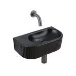 QeramiQ Fuente Ensemble de Lavabo - 40x21.5x12cm - strié - demi-rond - céramique - ensemble de robinet gunmetal - bouchon de vidange - siphon abaissé - noir mat SW1233120