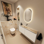 MONDIAZ TURE-DLUX Meuble toilette - 120cm - Talc - EDEN - vasque Frappe - position centrale - sans trou de robinet SW1102600