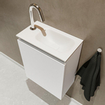 MONDIAZ TURE Kit lave-mains - 40x23x50cm - 1 trou de robinet - 1 porte - talc mat - Lavabo à droite - Solid Surface Blanc SW474862