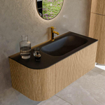 MONDIAZ KURVE 105cm Meuble salle de bain avec module 25 G - couleur Oak - 1 tiroir - 1 porte - vasque BIG SMALL droite - 1 trou de robinet - Urban SW1138449