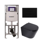 QeramiQ Dely Pack WC - 36,3x51,7cm - à fond creux - sans bride - réservoir encastré Geberit UP320 - abattant WC softclose 35 mm - plaque de commande en plastique noir mat - boutons rectangulaires - noir mat SW1235425