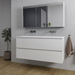 Saniclass Chaci Meuble de salle de bain - 120x46x55cm - lavabo en céramique blanc - 2 vasques - sans trous de robinet - 2 tiroirs - armoire miroir - blanc mat SW856554
