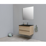 Basic Bella Meuble salle de bains avec lavabo acrylique avec miroir Noir 80x55x46cm 1 trou de robinet Chêne SW491853