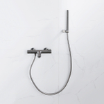 FortiFura Calvi Robinet de baignoire thermostatique avec douchette stick, support et flexible lisse Gunmetal PVD SW811959