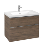Villeroy & Boch Subway 3.0 wastafelonderbouwkast - met 2 laden - met grepen aluminium glanzend - 77.2x57.6x47.8 - Arizona Oak (hout) SW641508