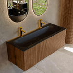 MONDIAZ KURVE 120cm Meuble salle de bain - couleur Walnut - 1 tiroir - vasque BIG LARGE centre - 2 trous de robinet - Urban SW1138515