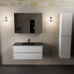Mondiaz AIVY Ensemble de meuble - 100x45x50cm - 1 trou de robinet - 1 vasque Urban Solid surface - Centre - 2 tiroirs - avec armoire de toilette - MDF Talc SW892115