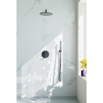 Fortifura Calvi Inbouw Regendoucheset - rond - thermostatisch - wandarm - 25cm hoofddouche - staaf handdouche - metalen doucheslang - Geborsteld Gunmetal PVD SW1244276