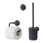 Tiger Urban Ensemble d’accessoires pour WC Brosse de toilettes avec support Porte-rouleau de papier toilette sans couvercle Patère Noir SW877657