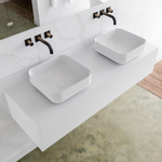 Mondiaz Lagom Meuble salle de bains 140x30.9x45cm Solid Surface Talc 1 tiroir avec lavabo BINX vasque à poser double Gauche et droite sans trous de robinet SW409131