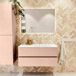 MONDIAZ VICA Ensemble meuble de salle de bains - 100cm - sous-meuble rosee - 2 tiroirs - vasque moon à droite - sans trous de robinet - version haute 60cm - talc SW1080379