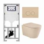QeramiQ Dely Swirl Toiletset - 36.3x51.7cm - Geberit UP320 inbouwreservoir - met Burda frame - 35mm zitting - bedieningsplaat beige - ronde knoppen - mat beige SW1164825