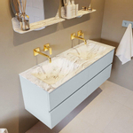 MONDIAZ VICA-DLUX Ensemble meuble de salle de bains - 130cm - meuble bas clay - 4 tiroirs - lavabo encastré cloud double - sans trous de robinetterie - version haute 60cm - glace SW1088208