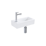 QeramiQ Lave-mains Kit lave-mains - 37.5x18.5x9cm - céramique - trou de robinet gauche - robinet lave-mains chrome - bonde de vidage - siphon abaissé - Mat blanc SW1232720