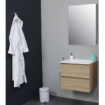 Basic Bella Meuble avec lavabo acrylique sans trou de robinet 60x55x46cm avec armoire toilette à 1 porte gris Chêne SW398088