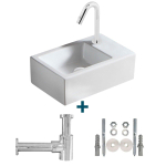 Nemo Spring Sula ensemble de lave-mains 37x23,5cm sans trop-plein incluant robinet d'eau froide et siphon porcelaine blanc SW385473