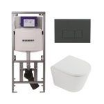 QeramiQ Dely Pack WC - 36,3x51,7cm - à fond creux - sans bride - réservoir encastré Geberit UP320 - abattant WC softclose 35 mm - plaque de déclenchement anthracite mat - boutons rectangulaires - blanc mat SW1235369