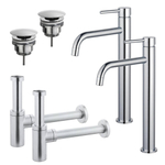 Fortifura Calvi Kit robinet lavabo - pour double vasque - robinet rehaussé - bonde non-obturable - siphon design - Chrome brillant SW915291