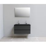 Basic Bella Meuble lavabo acrylique noir avec 2 trous de robinet avec miroir avec éclairage 100x55x46cm Flat Pack Anthracite mat SW538797