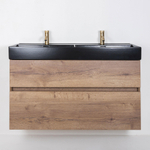 Saniclass Aurora Ensemble de meuble - 120x45x45cm - 2 tiroirs - 2 trous de robinet - céramique noire - Roble SW1139082