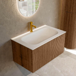 MONDIAZ KURVE 80cm Meuble salle de bain - couleur Walnut - 1 tiroir - vasque BIG SMALL centre - 1 trou de robinet - Talc SW1138284