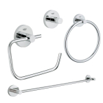 Grohe Essentials Accessoireset 4-delig - handdoekring - handdoekhouder - handdoekhaak - toiletrolhouder zonder klep - chroom SW529110