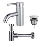 Fortifura Calvi Kit mitigeur lavabo - robinet bas - bonde non-obturable - siphon design bas - Chrome brillant SW891923