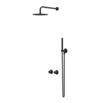 IVY Bond Ensemble de douche de tête - encastré - symmetry - inverseur d’arrêt 2 voies - bras de douche mural 40 cm - douche de tête medium 20 cm - support avec sortie - flexible de douche 150 cm - douchette à main satin spray - Noir mat PED SW1033902